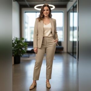 Ann Taylor Classic Beige Women's Pantsuit And Matching Blazer Set